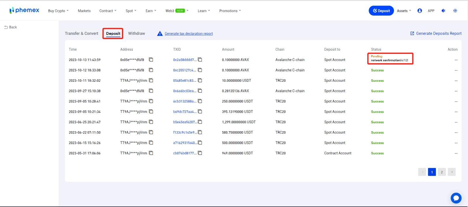 Giunsa ang Pagdeposito sa Phemex