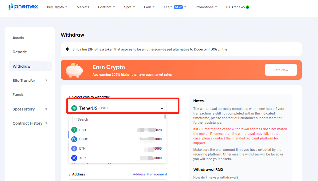 Comment se retirer de Phemex